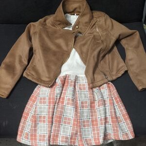Brown Jacket with Plaid Skirt Set